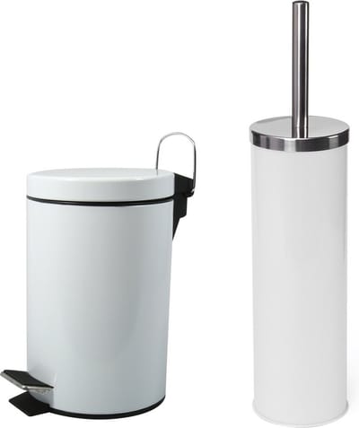 MSV Toiletborstel in houder/pedaalemmer set Napoli - metaal - wit