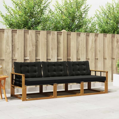 vidaXL - Buiten - bank - set - 3 - st - Natuurlijk - en - zwart
