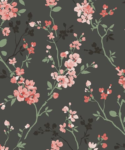Dutch Wallcoverings - Omura- Jasmin zwart/roze/groen - A70001