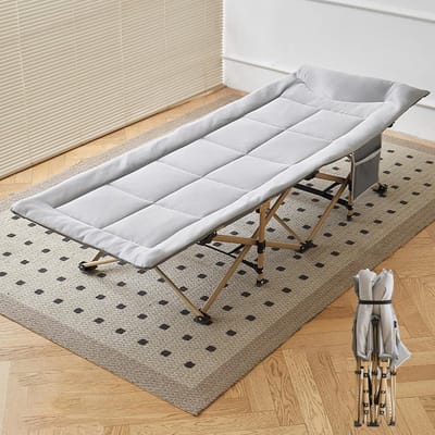 Vouwbed Draagbaar - Opvouwbaar Bed - Kamperen en Rust - Met Hoofdsteun en Vak - 178x67cm - Grijs Groen