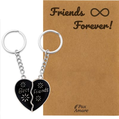 BFF Sleutelhanger voor 2 ' Friends Forever' - Magnetisch Hartje - VERANDERT VAN KLEUR! - Sleutelhanger set op Cadeau Kaartje - Zilverkleurig - Vriendschap Symbool - Pax Amare