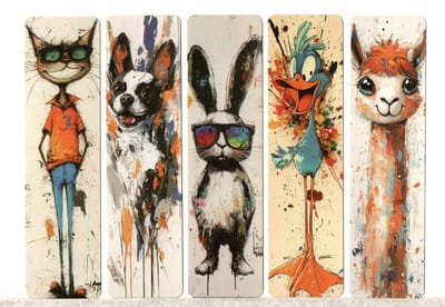 Viwado® – Set van 5 Kleurrijke Cartoon Dieren Bladwijzers – Grappige Kat, Hond, Konijn, Eend & Lama – Creatieve Boekmarkeringen voor Lezers & Cadeau Ideeën