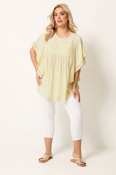 Yours Gele Blouse Met Gehaakte, Gedrapeerde Mouwen Size 38