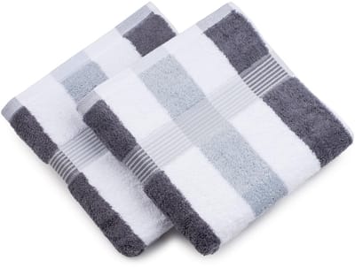 Dailygoods- Handdoek Set 2 Stuks - Zacht 100% Katoen - 50x100 cm - Antraciet/Wit/Zilver - Hoog Absorptievermogen 550 g/m² - Inclusief Ophanglus - Badhanddoek