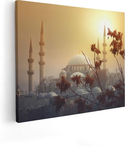Artaza Canvas Schilderij Islamitische Wanddecoratie - 50x40 cm - Muurdecoratie Moskee - Schilderijen Op Canvas Skyline - Zonsondergang