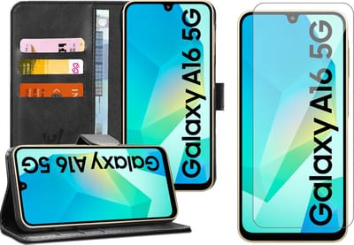 Hoesje geschikt voor Samsung Galaxy A16 - Screenprotector Glas - Portemonnee Book Case Zwart