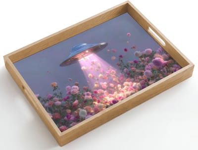 Dienblad hout 50x35 cm - Schootdienblad - Ufo - Rozen - Pastelkleuren - Borrelplank rechthoek - Plateau dienbladen
