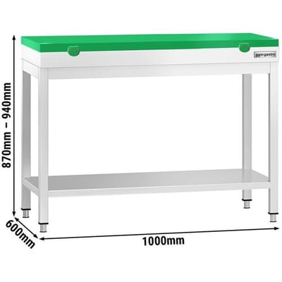GGM Gastro Edelstahl Arbeitstisch PREMIUM - 1000x600mm - mit Grundboden - inkl. Schneideplatte Grün