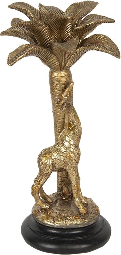 Clayre & Eef Kandelaar Giraf Ø 14*34 cm Goudkleurig Kunststof Giraf Kaarsenstandaard Kaarsenhouder