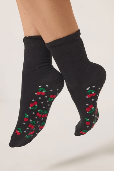 Yours 4Pack Zwarte Enkelsokken Met Bessenprint Size 37-40