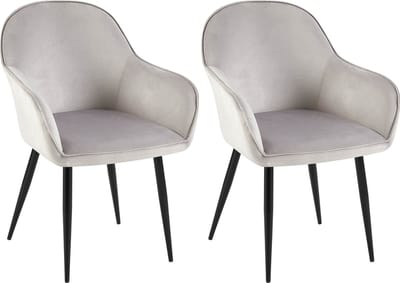 CLP Boise Set van 2 eetkamerstoelen - Met armleuning - Metalen frame - Velvet - Fluweel - grijs