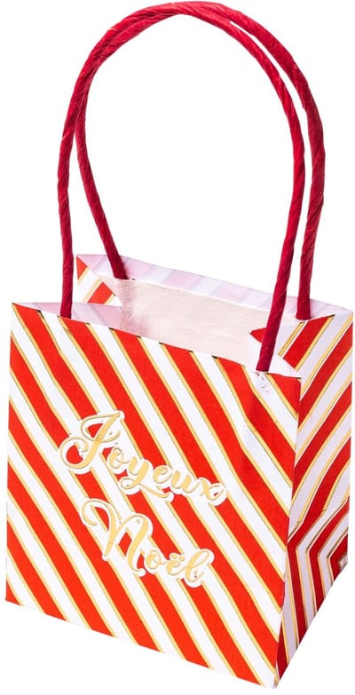 ARTYFETES - 6 kartonnen zakjes "Vrolijk Kerstfeest" rood, wit en goud 11 x 10 x 7 cm voor chocolaatjes
