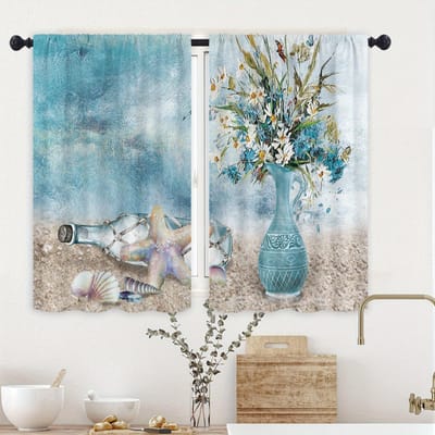 Strand Kust Zeester Keuken Gordijn Nautisch Zomer Raam Decoratie voor Woonkamer Voor Huisdecoratie Cafe Kast Decoratie 70x107cm(27.5x42inch