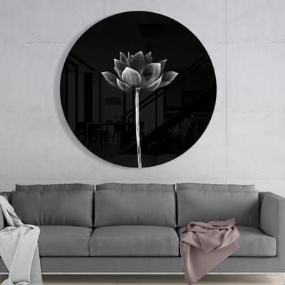 Insigne Glazen Schilderijen -  Bloem Glasschilderij - Rond - Muurcirkel - Bloemen - Zwart - 60 cm - 4 mm