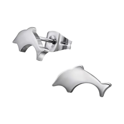 Aramat Jewels | Oorbellen | Dolfijn Oorbellen Zilverkleurig RVS – 11x6mm – Uniseks Dierenoorstekers | | | |11mm | Staal | Volwassenen, Kinderen | Verkleurd niet