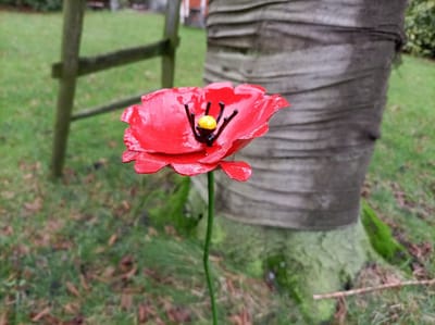 Floz Design grafdecoratie metalen bloem - rode klaproos - tuinprikker klaproos - fairtrade