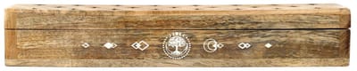 Wierookbrander kistje Levensboom mangohout whitewash - 31 cm x 6 cm x 5 cm