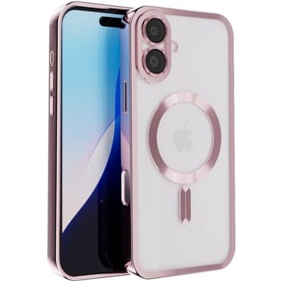 Coverzs magneet hoesje met camera cover geschikt voor Apple iPhone 16 hoesje - Telefoonhoesje geschikt voor magnetische accessoires - Transparante backcover - Telefoonhoesje met camerabescherming (roségoud)