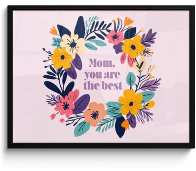 Poster in lijst - Fotolijst 70x50 cm - Posters - Bloemenkrans - Kleurrijk - Moeder - Posterlijst zwart - Decoratie - Wanddecoratie woonkamer - Muurdecoratie slaapkamer