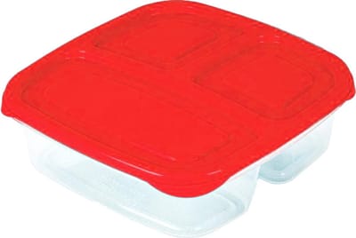 Plasticforte Vershoudbakje 3-vaks - 1ST - 1,2L - meal prep - herbruikbaar - rood - vaatwasser bestendig - magnetron bakjes