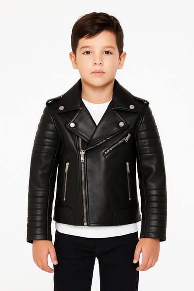 Leren Perfecto Jas Kinderen – Echt Lamsleer – Zwart – Bikerjack met Asymmetrische Rits & Binnenzakken