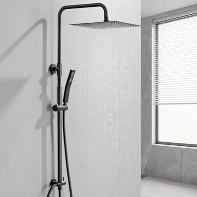 Auralum Max Douchesysteem Met omstelling - Regendouche - Vierkant Doucheset - RVS Handdouche - 10inch Douchekop - Verstelbare Hoogte 72-110 cm - Zwart
