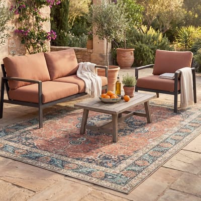 Fraai Binnen- en buitenkleed - Kairo Medaillon Terracotta/Donkerblauw - 120x170cm