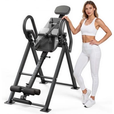 VEVOR Inversietafel tot 136 kg, robuuste inversietafel met dubbel rolvergrendelingsmechanisme, rugtrainer voor verlichting van rug- en nekklachten, armleuningen in 3 standen en verstelbare voetsteun, zwart