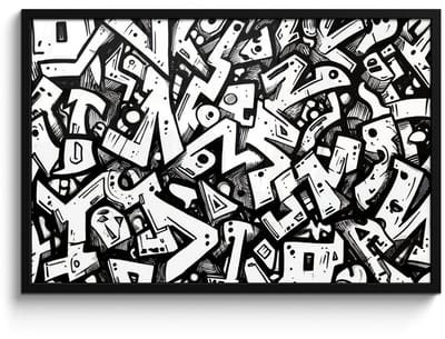 Poster in lijst - Fotolijst 90x60 cm - Posters - Vormen - Letters - Graffiti - Zwart - Posterlijst zwart - Decoratie - Wanddecoratie woonkamer - Muurdecoratie slaapkamer