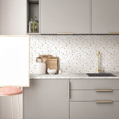 Golden crown - Terrazzo-effect - Zelfklevende meubelstickers - Eenvoudig aan te brengen - Witte Terrazzo-kleur - Muurdecoratie - Geschikt voor binnen