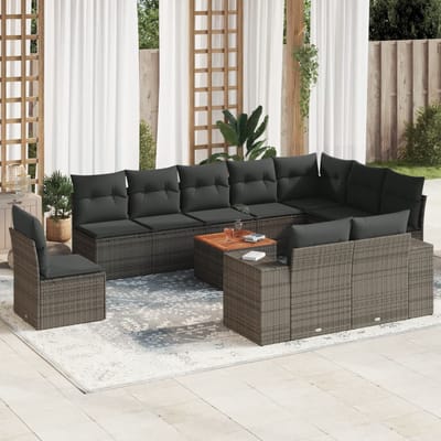 vidaXL - 11-delige - Loungeset - met - kussens - poly - rattan - grijs