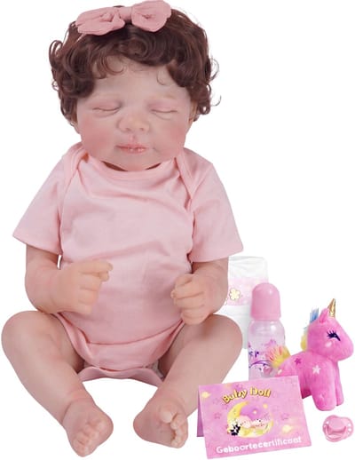 Lovibella® Lynn Levensechte Babypoppen - 1,1 Kilo - 45 CM - Reborn Baby Pop - Met Accessoires - Reborn Baby - Reborn Baby Doll - Dementie Pop - Reborn Poppen Meisje -