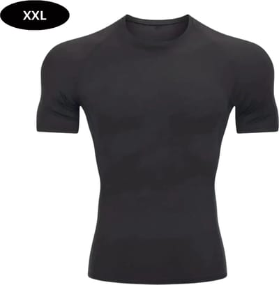 Livano Sportshirt Heren - Sport - Fitness - Compressie Shirt - Corrigerend Hemd - Sportkleding - Mannen - Zwart - XXL