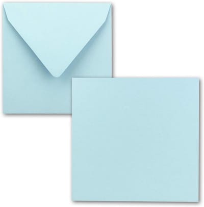 25 Vierkante Wenskaarten 15x15 cm Lichtblauw Inclusief Enveloppen - Onbedrukt