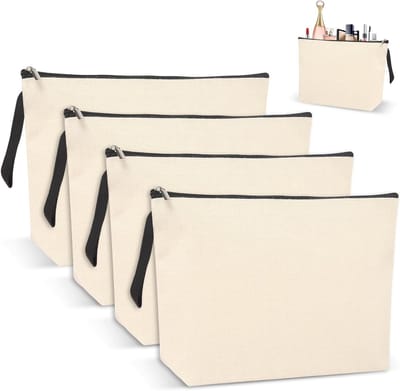 DIY Lege Stofzakken Set van 3, Cosmetica Tas voor Schilderen, Make-up Tassen met Rits, Reistas en Toilettas van Canvas