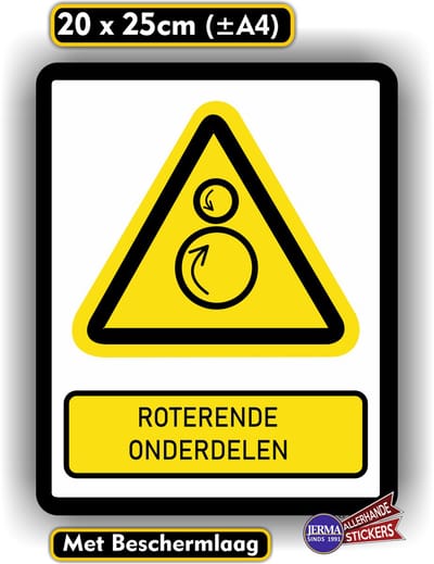 Jerma - Roterende Onderdelen - ISO norm - sticker - 20x25cm - Weerbestendig - Krasbestendig - Vinyl