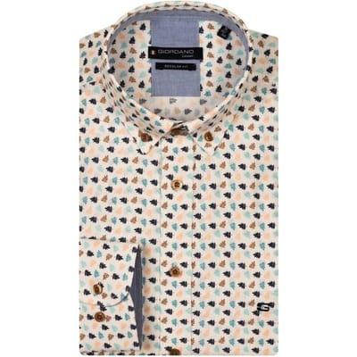 Giordano Overhemd Ivy Linnen Look Mini Leaves Pattern Button Down Oranje-Multi / male