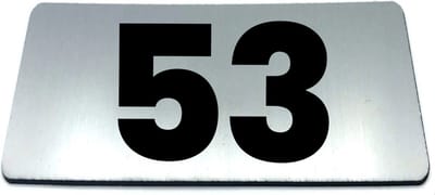 Nummerplaatje 53 - 80 x 50 x 1,6 mm - RVS-look geborsteld - Incl. 3M-tape | Nummerbordje - Deur en kamernummer - brievenbusnummers - Gratis verzending - 5 jaar garantie | Gratis Verzending