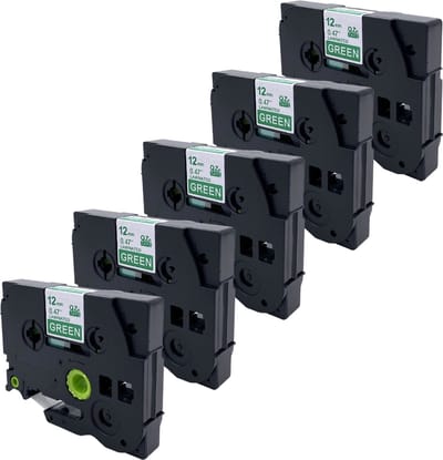 DULA Brother Compatible label tape- Tze-735 - 5 cassettes - Brother P-Touch - Wit op groen - 12mm x 8m