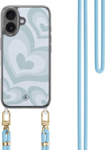 Casimoda® hoesje met koord - Geschikt voor iPhone 16 - Hart Blauw - Afneembaar koord - TPU/polycarbonaat - Blauw