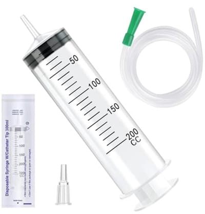 Grote spuit met slang 200 ml voor huisdiervoeding, plantenirrigatie en laboratoriummeting