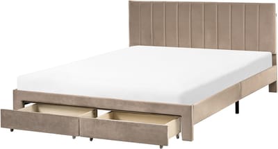 LONZAC - Bed met opbergruimte - Taupe - 160 x 200 cm - Fluweel