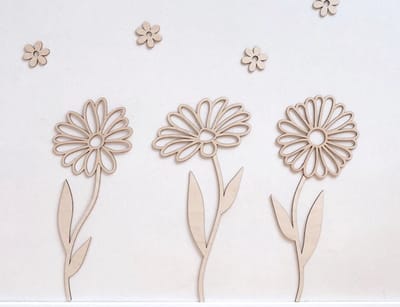 Houten Madeliefjes Wanddecoratie – Set van 3 – Kinderkamer Decoratie – Multiplex 5 mm – 35 of 50 cm/ wanddecoratie/ babykamer/ kinderkamer