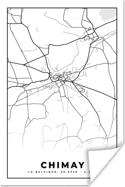 Poster België – Chimay – Stadskaart – Kaart – Zwart Wit – Plattegrond - 120x180 cm XXL