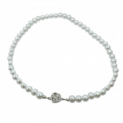 Magneet ketting- wit 8 mm -Parel-Bloem -43 cm- synthetische - Charme Bijoux