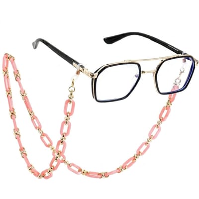 Donkerroze goudkleurig brillenkoord brillenbandje dames en heren – acryl schakel brillen ketting met siliconen lussen – brillenkoord voor zonnebril en leesbril – brillenband met donkerroze schakels