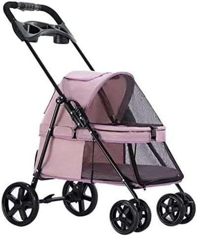 Huisdieren buggy - Reiswagen kat hond - Comfortabel transport - Inclusief regenhoes - Tot 15 kg - Roze