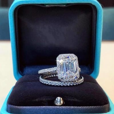 2 stuks / Set Klassieke Luxe Zilveren Kleur Ingelegd Met Zirkoon Stenen Ringen Voor Vrouwen Bruiloft Bruidsring Set Verlovingssieraden 6