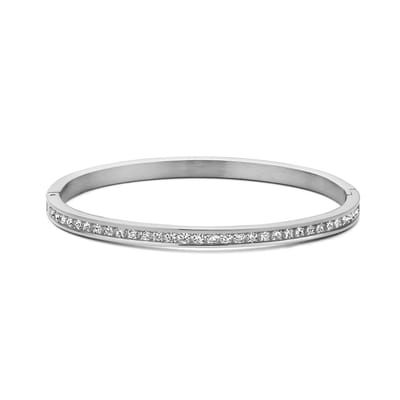 CO88 Collection 8CB-91080 Stalen Armband - dames - Bangle - Kristal - 1 Rij - 4 mm Breed - 58 x 51 mm - Staal - Zilverkleurig