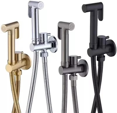 Luxe RVS Bidet Doucheset Mat Goud – Complete 5-in-1 Set – Handdouche Bidet / Hand Shower – Geïntegreerde Houder (Zonder Boren) – Explosieveilige Spiraalslang – G 1/2